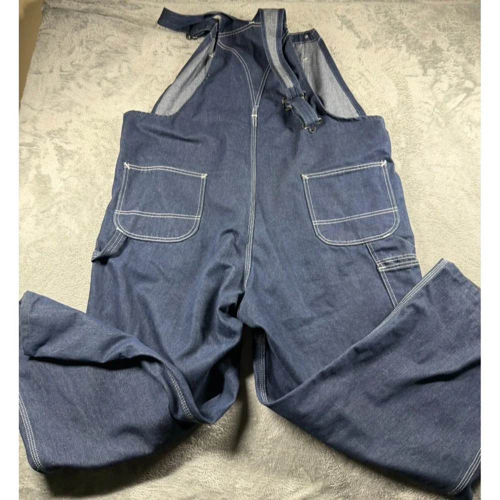 Vintage Roebucks Denim Bib Overalls Men's 46x29 Dark Wash USA Workwear